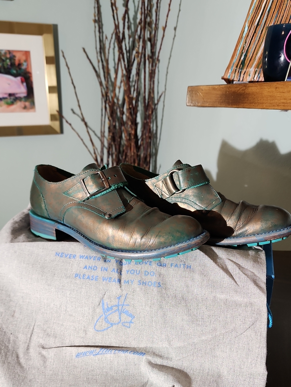 John FLuevog Metallic Green-Bronze Single Monk Strap Oxfords SIZE 7